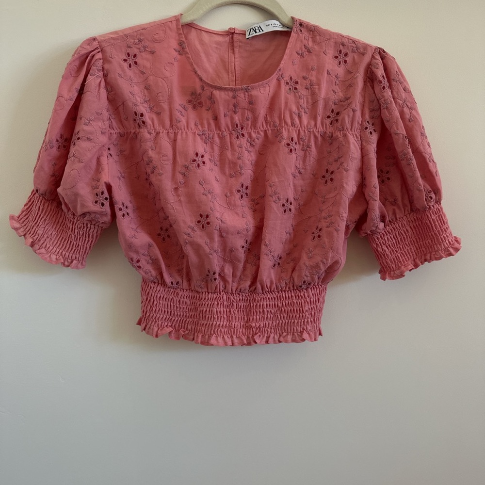 Zara Embroidered Puff Sleeve Crop Top